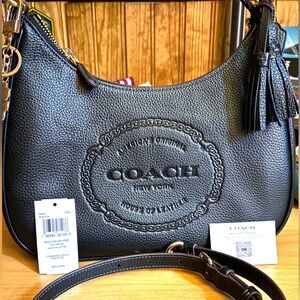 Coach Heritage Teri Hobo Black Pebbled Leather Shoulder Bag